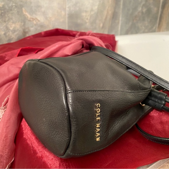 Cole Haan Black Leather Small Drawstring Handbag - Picture 5 of 6